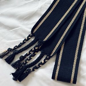 Ace & Jig Navy and Gold Fabric Braided Tassel Belt